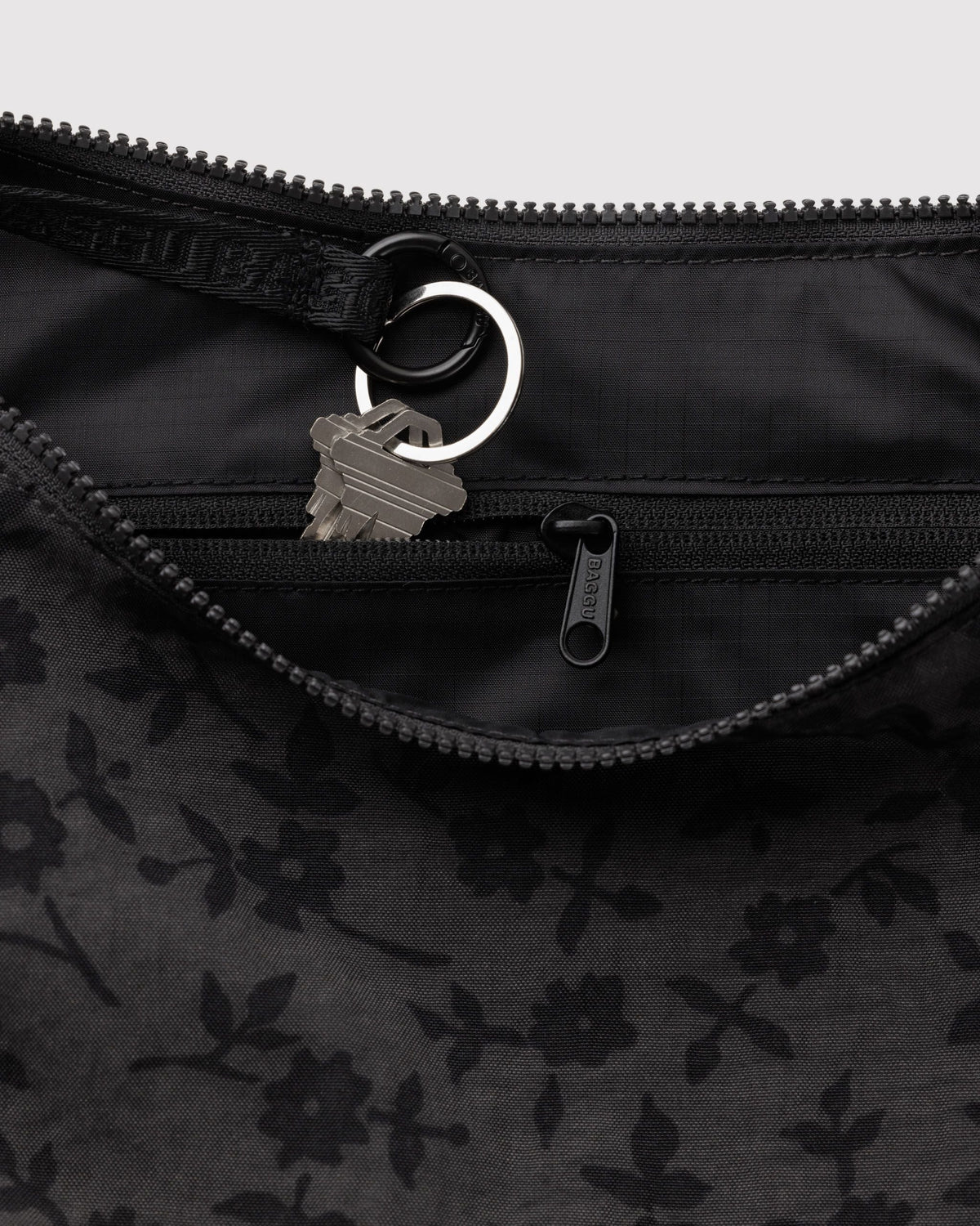 Medium Nylon Crescent Bag - Charcoal Ditsy Floral